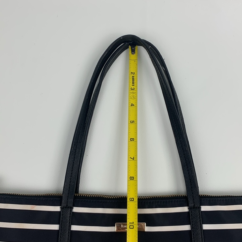 Kate Spade Black White Striped Tote shoulder Bag Gold Zip close Leather straps - Picture 12 of 15